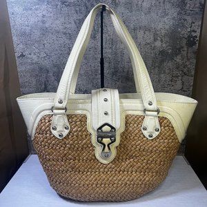 Michael Kors  Large Beige Pleather & Wicker Tote  Shoulder Bag